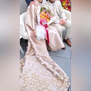 Elegant Champagne Modest Gown with cape